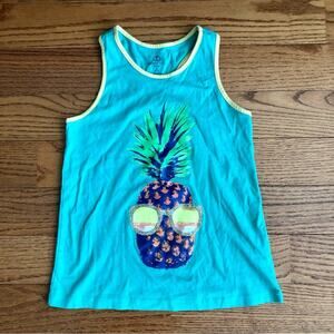 Lands’ End Pineapple Graphic Print Sleeveless Green Yellow Tank Top Girl’s SZ S